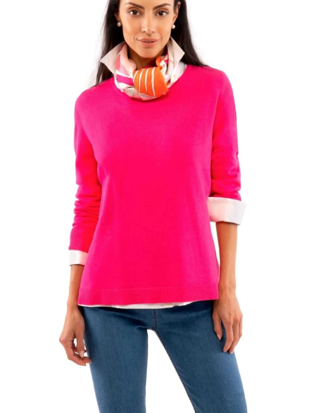 Gretchen Scott Sneek a Peek Hot Pink Crewneck Ribbed Sweater Women's size L